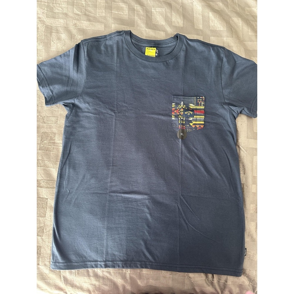 Billabong Shirt Boys XL Navy Team Pocket Short‎ Sleeve Graphic Chest Aztec Tee